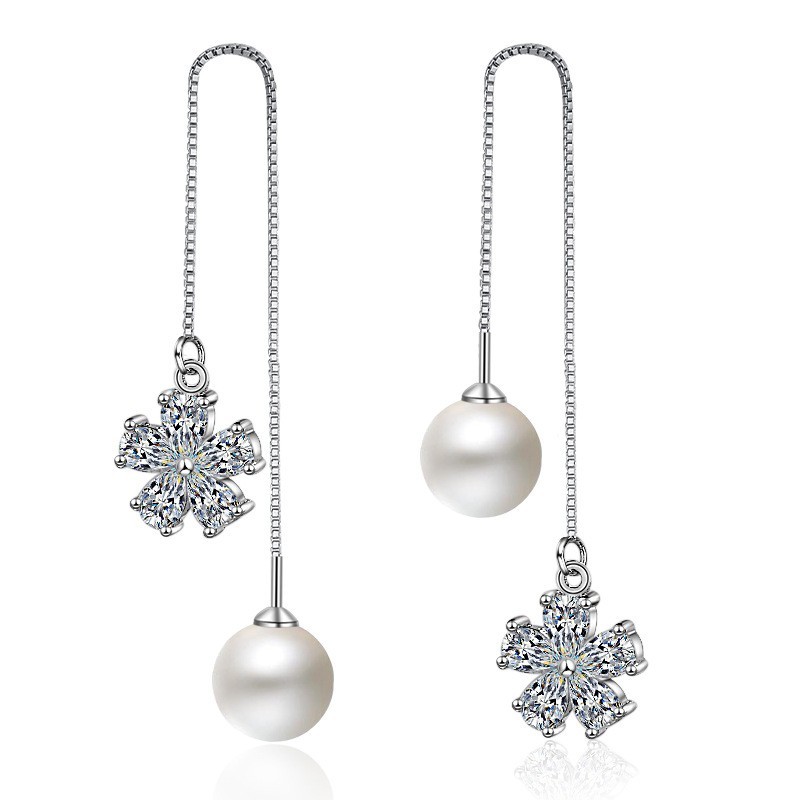 flower pearl long earring XZE245w