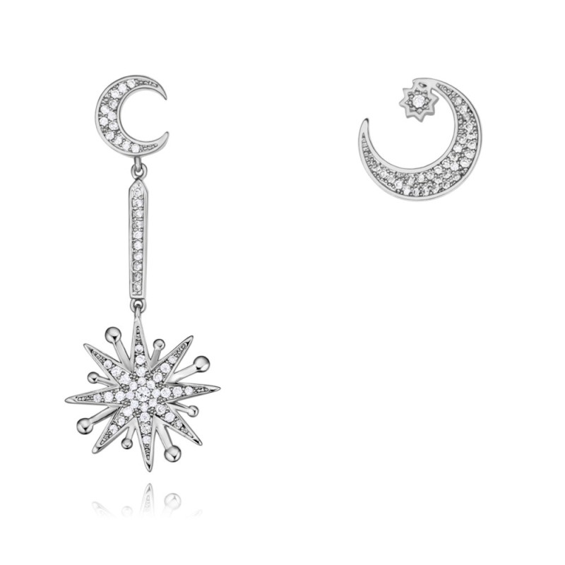 silver needles moon star Asymmetry earring