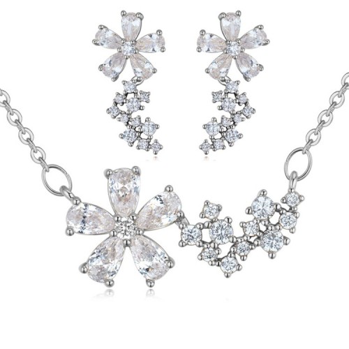 silver needles flower jewelry set 25877
