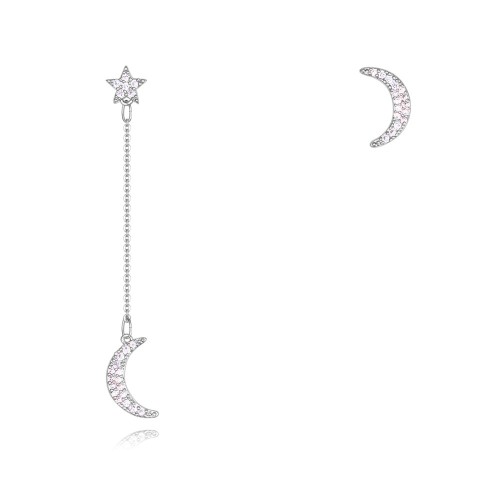 silver needles moon star Asymmetry earring