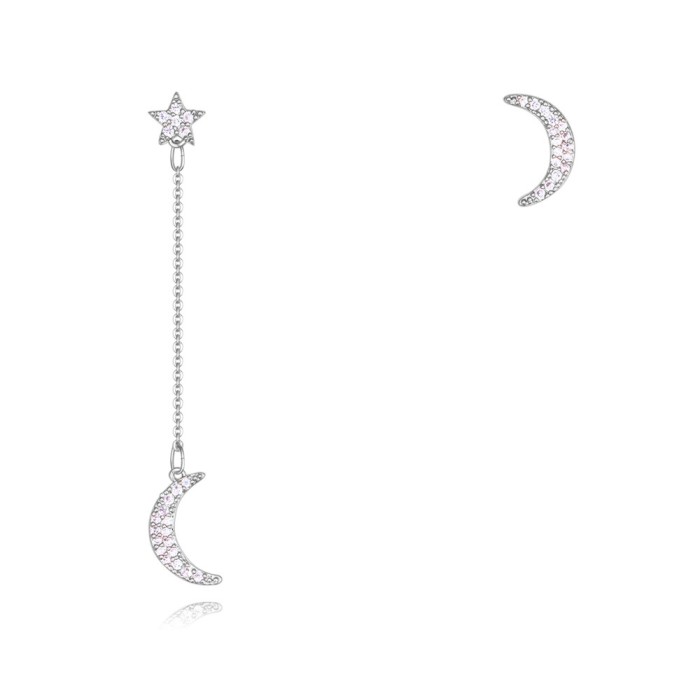 silver needles moon star Asymmetry earring