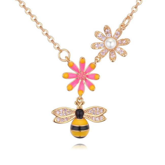 Bee flower crystal necklace 28803