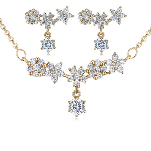 silver needles flower jewelry set 25880