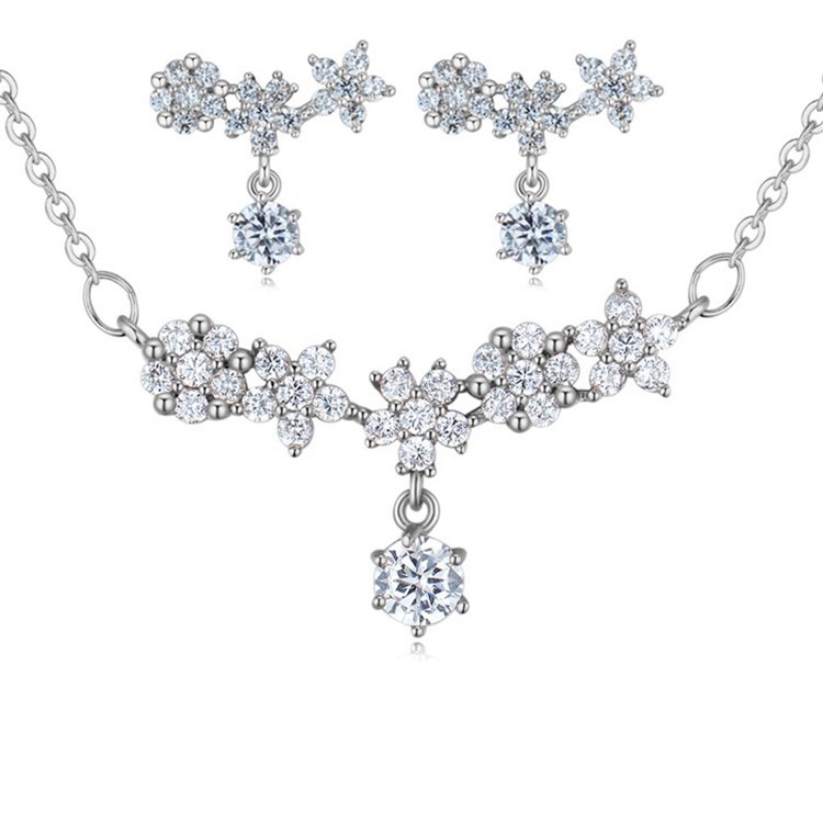 silver needles flower jewelry set 25879