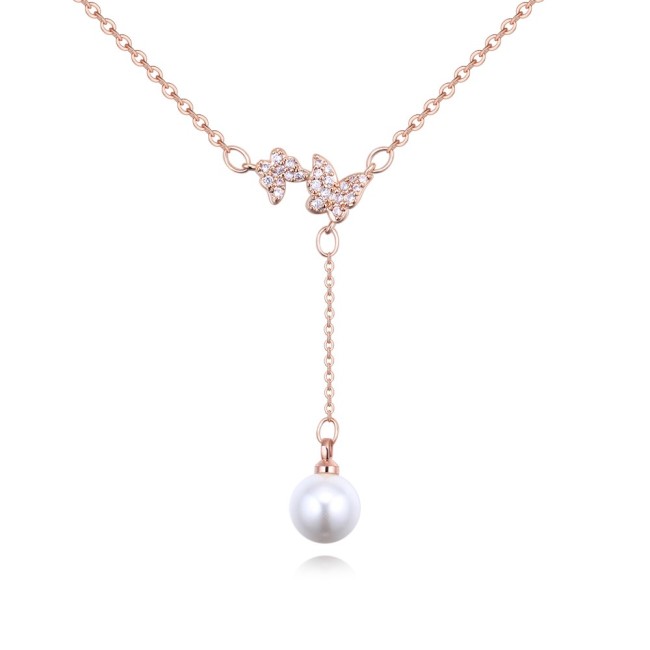 Butterfly Pearl drop Necklace 26414