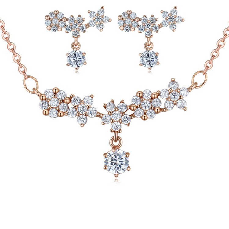 silver needles flower jewelry set 25881