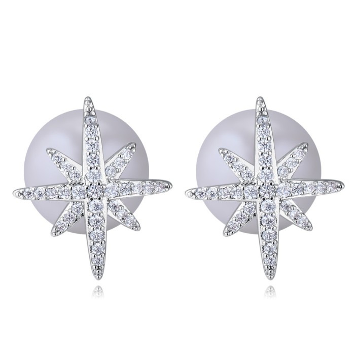 silver needles sonwflake pearl earring 26038