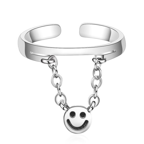 Chain Smiley Face Smile Ring Female Tide Net Red Simple Ins Normcore Style Korean Simple Cool Retro Ring XZR301