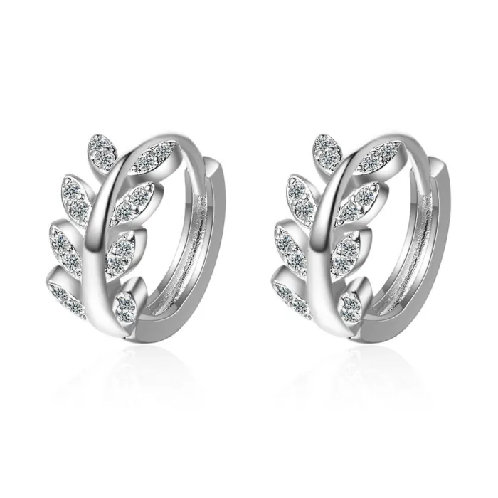 Earrings Female Temperament Korean Ear Clip New Style Fashion Zirconium Diamond Leaf Earrings Korean Temperament XZE540