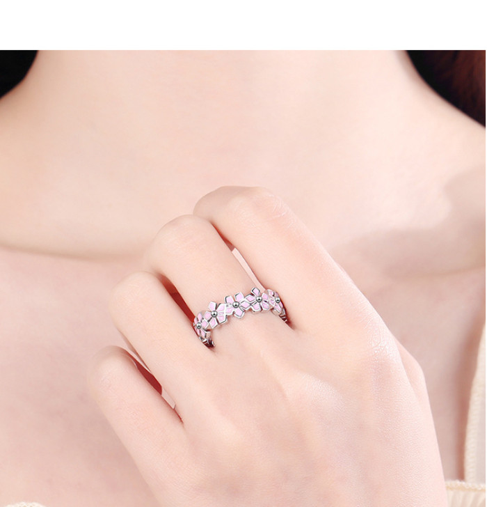 Ring Women's Korean-Style Hipster Flower Leaves Pink Epoxy Fashion Open Ring Bracelet Jewelry JZ314