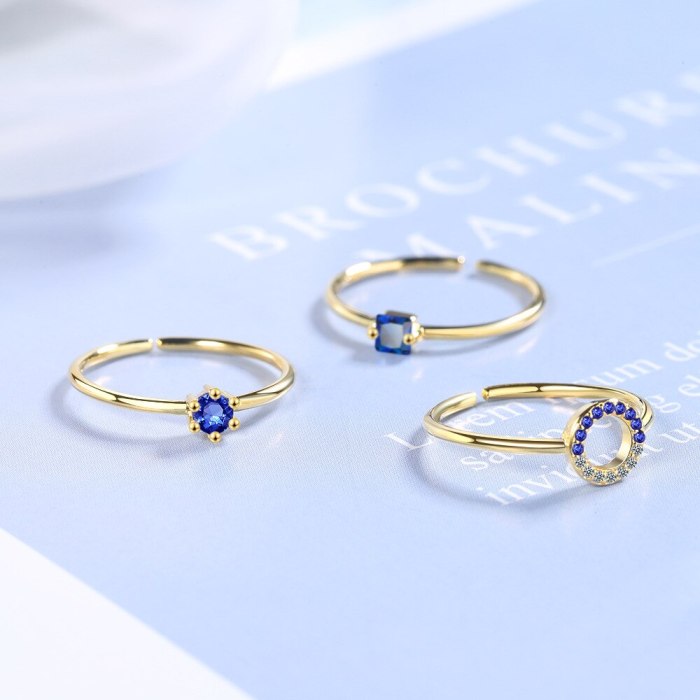 Ins Wind Ring Female Fashion Cool Net Red Blue Zircon Open Index Finger Ring Female Simple Temperament XZR322