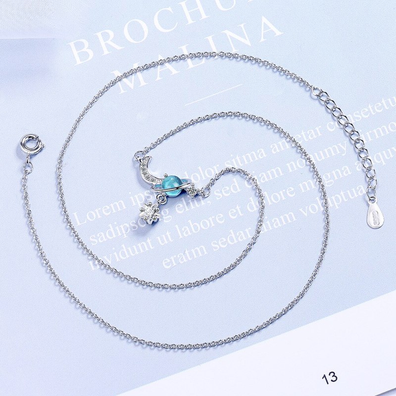Non-Mainstream Design High-End French Star Moon Girlfriends Necklace Girl's Mori Short Blue Star Clavicle Chain XZR503