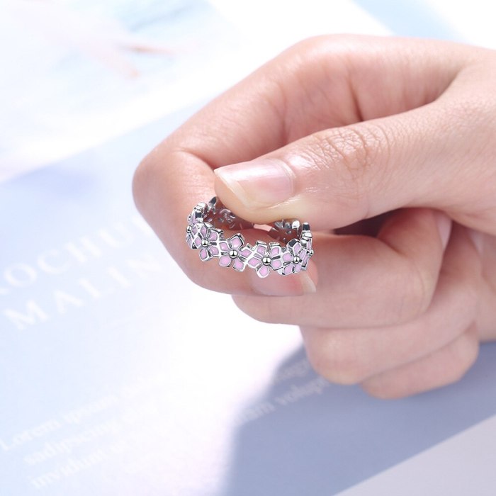Ring Women's Korean-Style Hipster Flower Leaves Pink Epoxy Fashion Open Ring Bracelet Jewelry JZ314