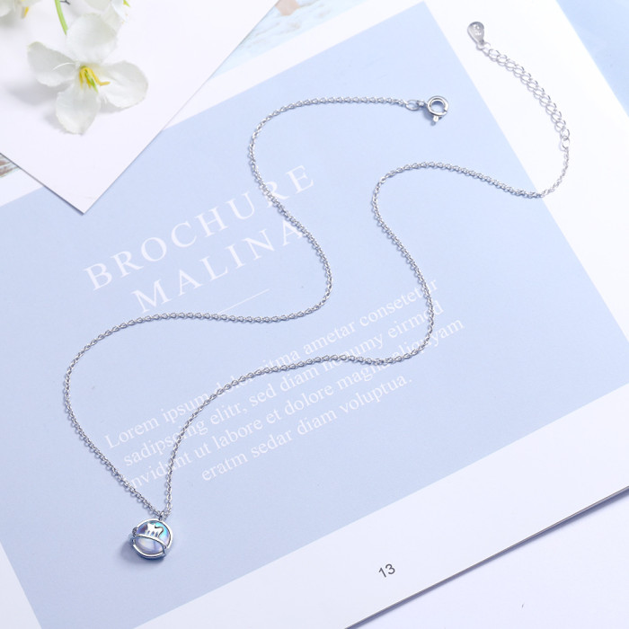 White Opal Cat Necklace Women's Mori Short Clavicle Chain Simple Pendant 504