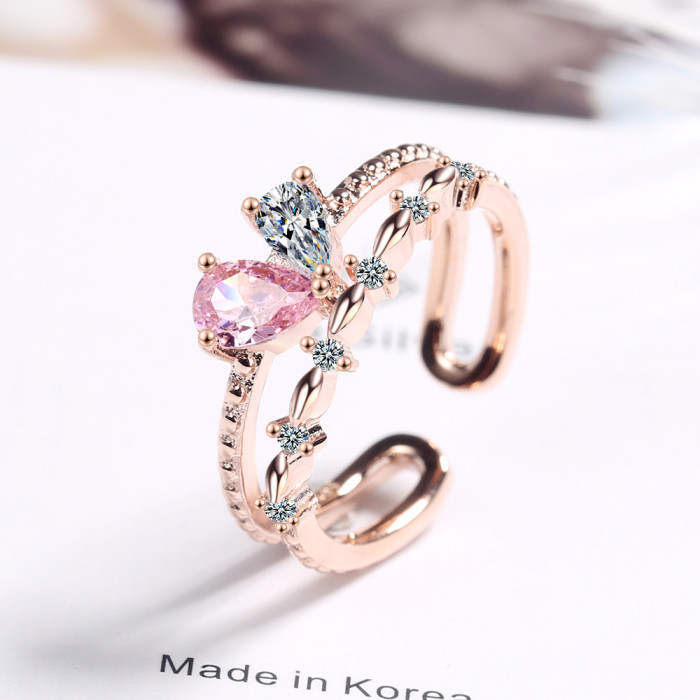 Net Red Heart-Shaped Index Finger Ring Female Fashion Zirconium Diamond Korean-Style Open Normcore Ins Fashion XZR317