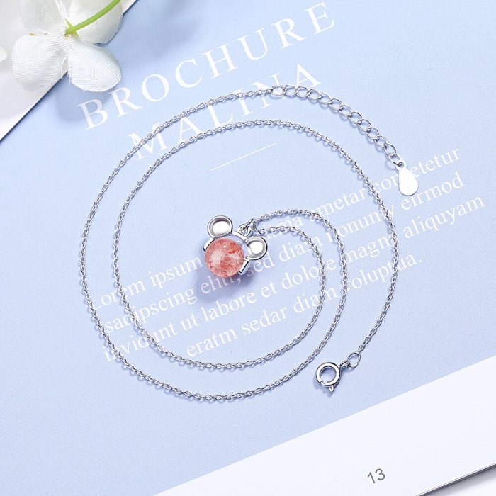 Korean-Style Hipster Year Of The Rat Mini Pink Trick Peach Blossom Strawberry Crystal Mouse Simple Short Clavicle Chain XZR497