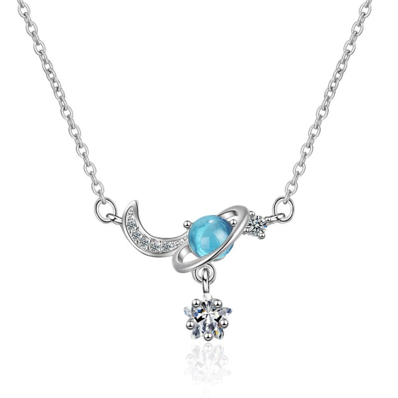 Non-Mainstream Design High-End French Star Moon Girlfriends Necklace Girl's Mori Short Blue Star Clavicle Chain XZR503