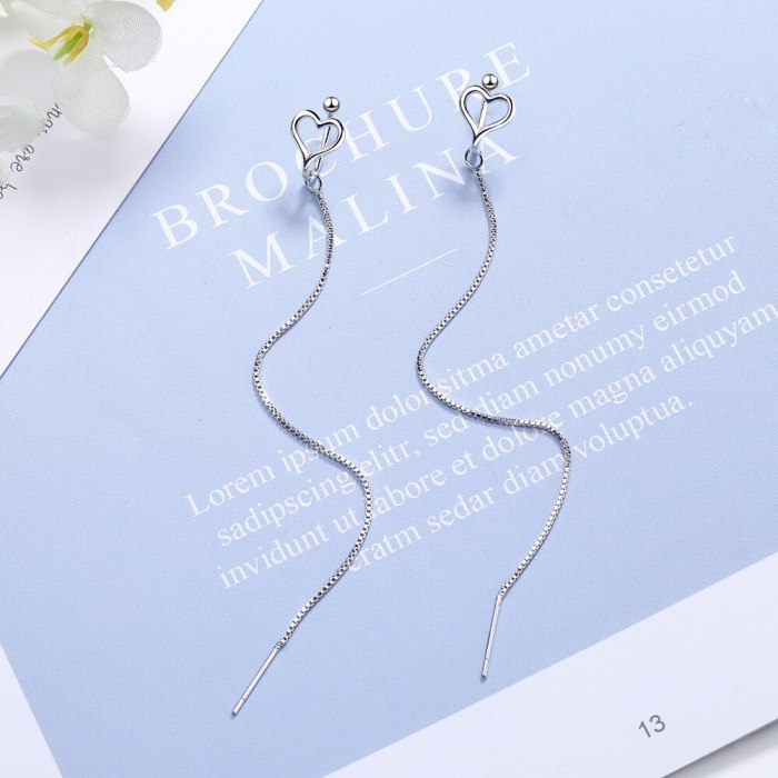 Clip-on Earrings Female Korean Hollow Love Long Hanging Earrings Bead Copies Two Wear Girls Atrial Appendage Ornament EH528