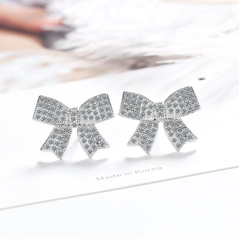 New Style Full Diamond Bow Ear Stud Female Korean Fashion Zirconium Diamond Elegant Ear Rings Ed875