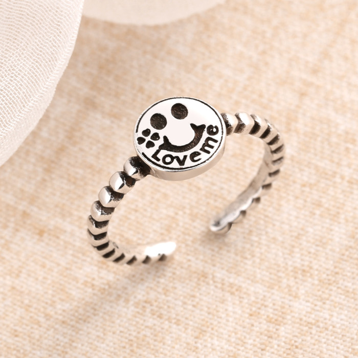 Smiling Face Index Finger Open Ring Female Ins Fashion Simple Fashion Retro Normcore Style JZ298