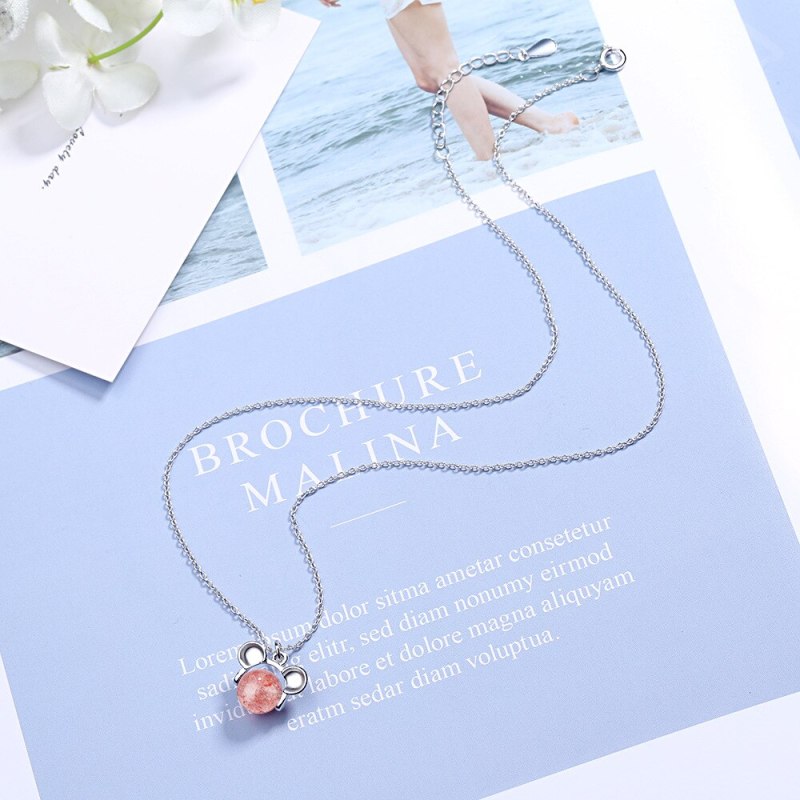 Korean-Style Hipster Year Of The Rat Mini Pink Trick Peach Blossom Strawberry Crystal Mouse Simple Short Clavicle Chain XZR497