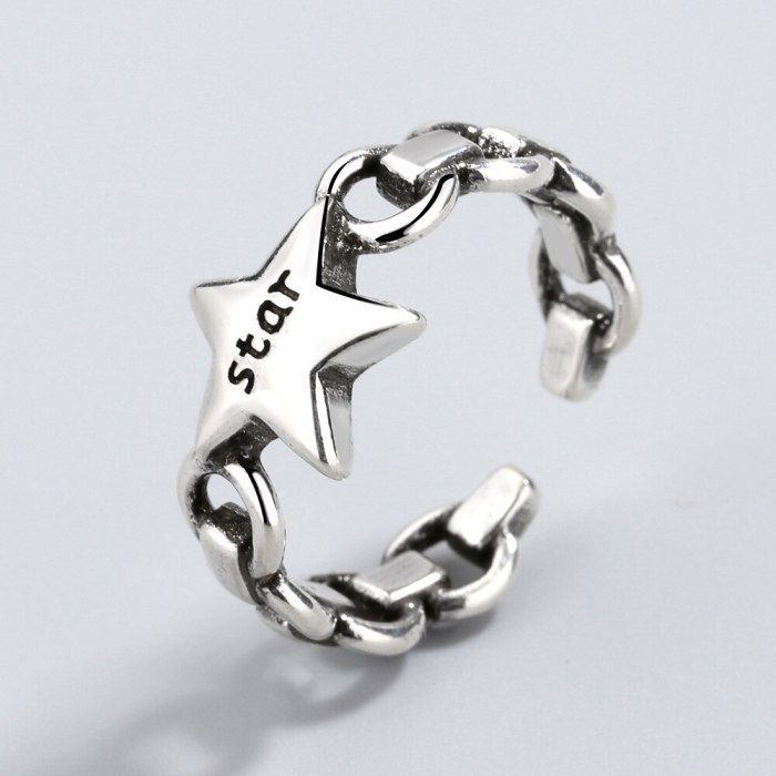 Retro Korean-Style Retro Fashion Individualized And Popular Punk Style Five-Pointed Star Open Ring JZ300