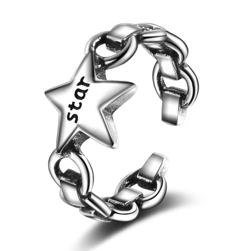 Retro Korean-Style Retro Fashion Individualized And Popular Punk Style Five-Pointed Star Open Ring JZ300