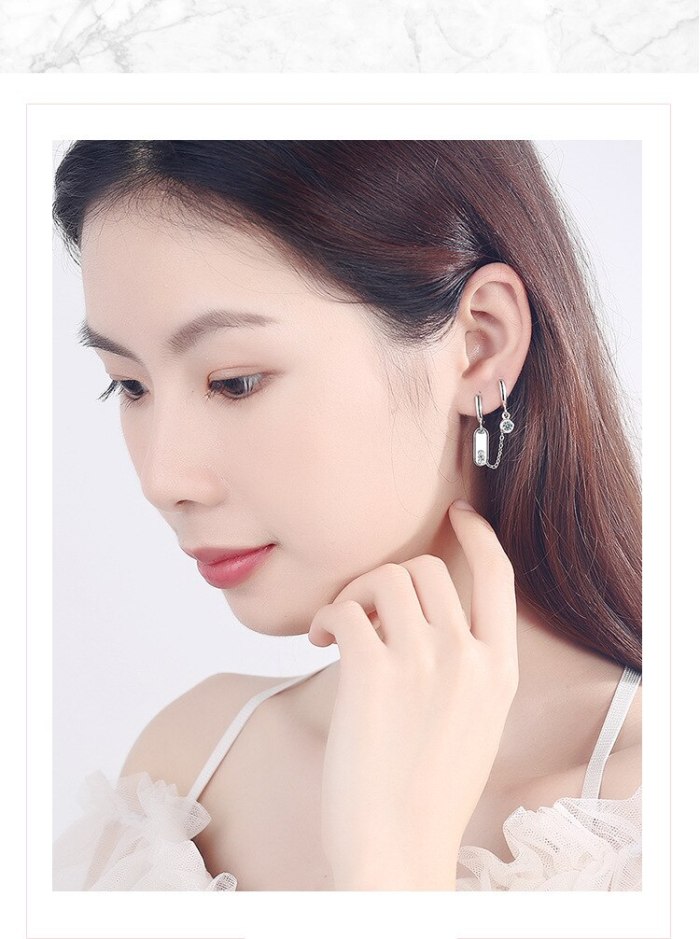 Single Short Elegant Double Pierced Ear Clip Square Earrings New Design Sense Non-Mainstream Normcore Short Ear Pendant XZE516