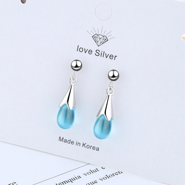 Blue Drop Earrings Long Tassled Mori Ear Pendant Korean Style Hipster Immortal Ins Ear Stud XZE521