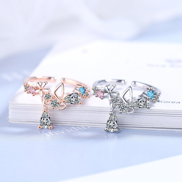 Ring Women's Korean-Style Hipster Cute Sweet Bow Drop Diamond Set Simple Opening JZ323