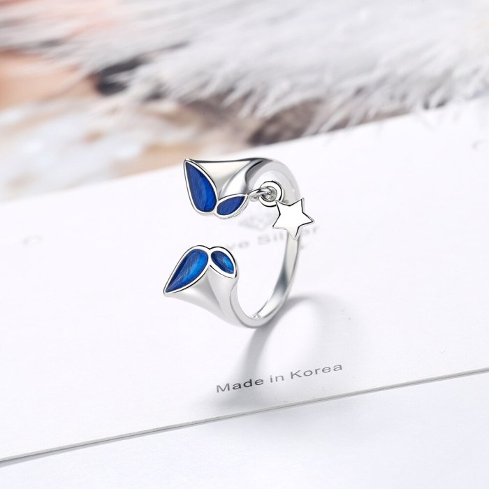 Blue Butterfly Ring Opening Female Star Cool Little Finger Ring Non-Mainstream Design Hand Product Xzr313