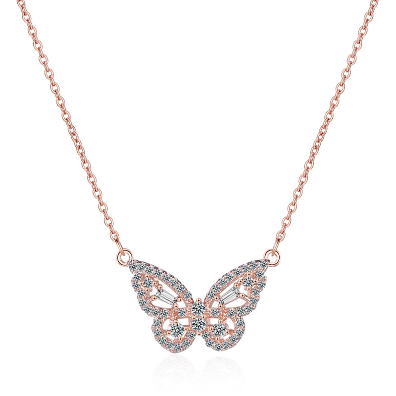 Hipster Sweet Korean-Style Rhinestone Butterfly Necklace Women's Short Style Clavicle Chain 509