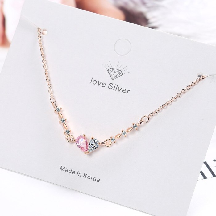 Drop Necklace Women's Korean-Style Elegant Fashion Diamond Set Necklace Cool Sweet Bow Pendant Necklace Xzn505