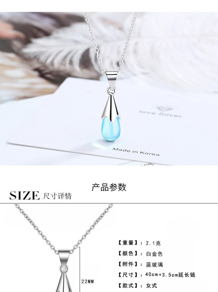 Blue Drop Pendant Women's Japanese-Style Korean-Style Simple Fashion Short Clavicle Chain DZ500