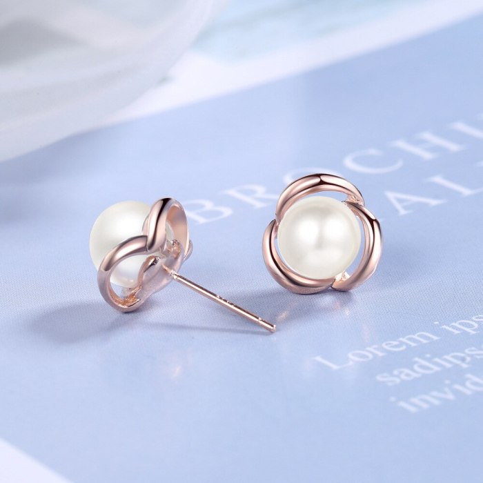 Non-Mainstream All-match Pearl Ear Stud Simple Normcore Style Rose Gold Earrings Korean Women ED873
