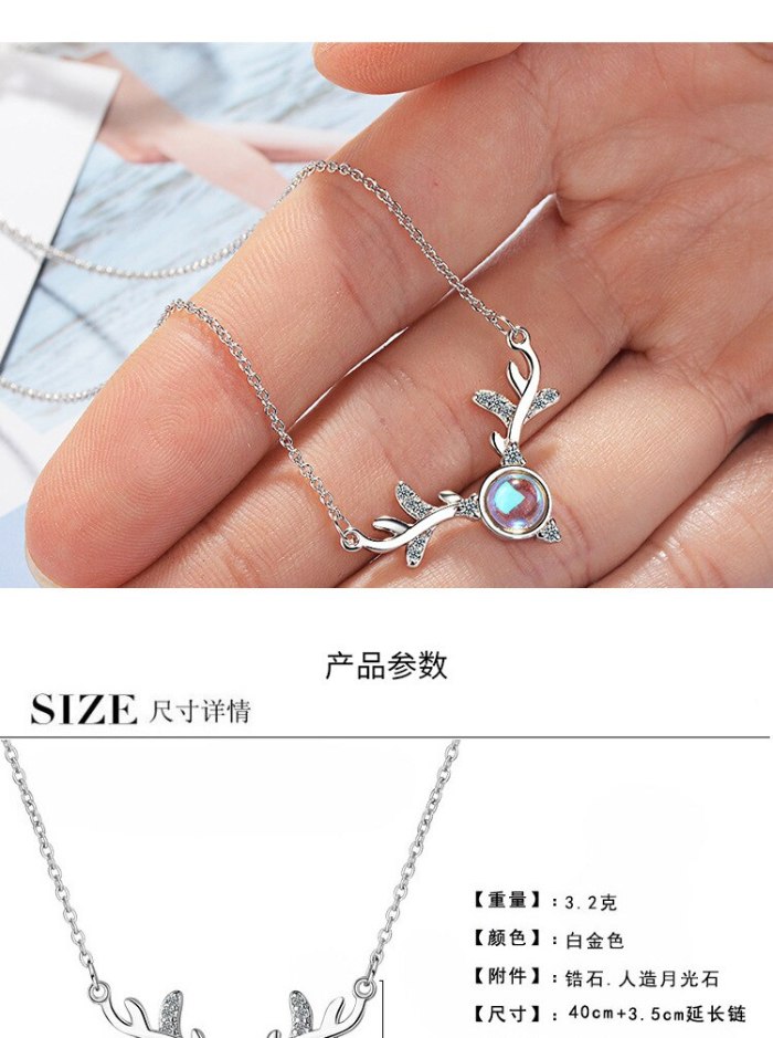 Yilu You Necklace Female Artificial Moonstone Antler Net Red Hipster Ornament Short Hipster Clavicle Chain Xzn391