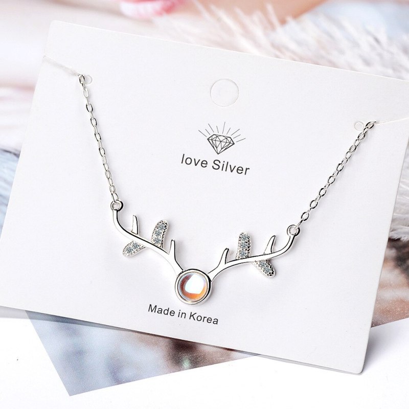 Artificial Moonstone Deer Has You Necklace Female Net Red Hipster Ornament Short Hipster Diamond Set Elk Clavicle Chain Xzn399