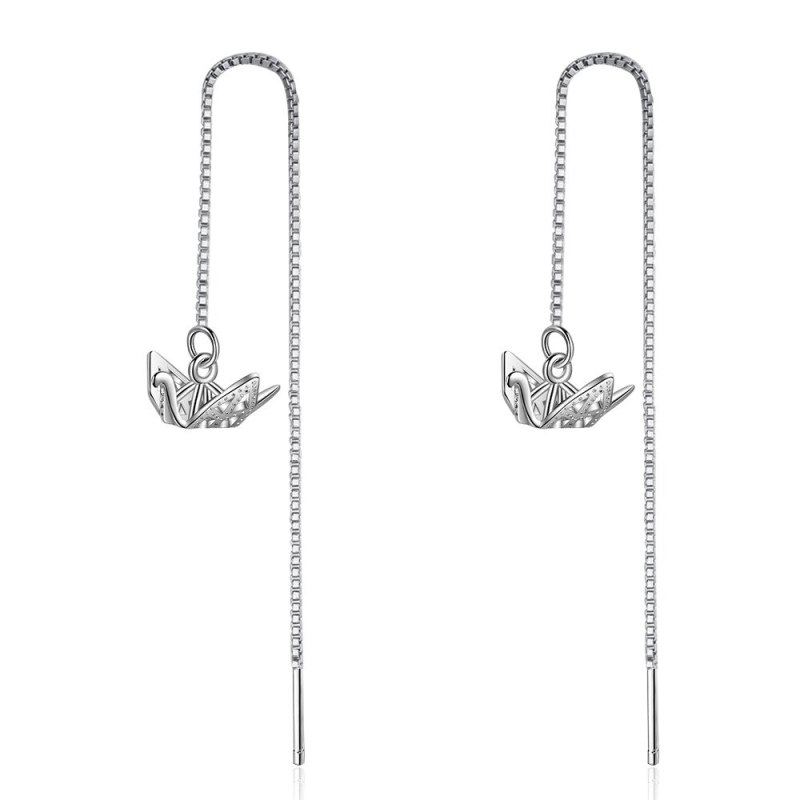 Three-dimensional Paper Crane Tassels Hanging Earrings Long New Style Cool Girl's Temperament All-match Normcore Style Xzr536