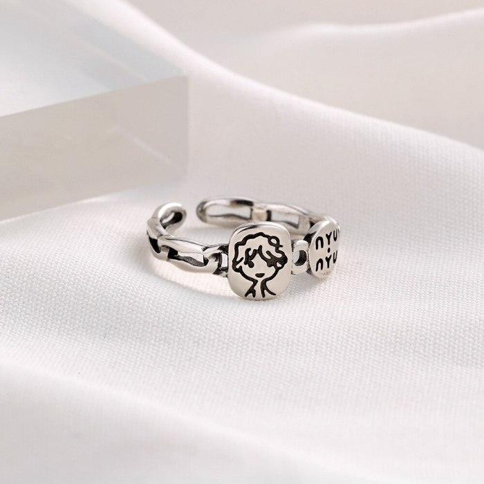 Korean-Style Cute Creative Boy Engraved Ring Elegant Vintage Lettered Ring Xzr310