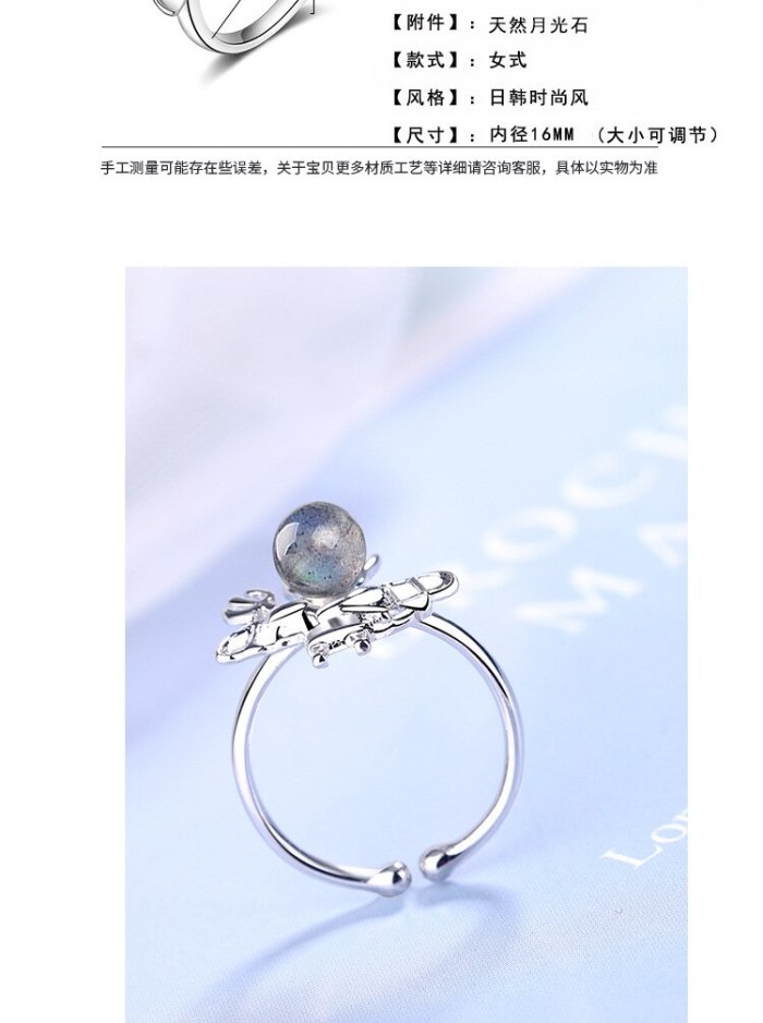 Ring Women's Korean-Style Hipster Simple BlueRay Moonstone Small Devil Open Hand Jewelry Xzr312