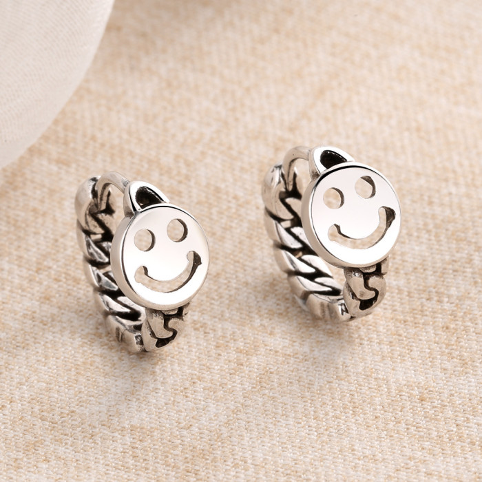 Earrings Female Retro Retro Round Chain Smiley Personality Earring Red Hipster Ornament Ear Clip Xze519