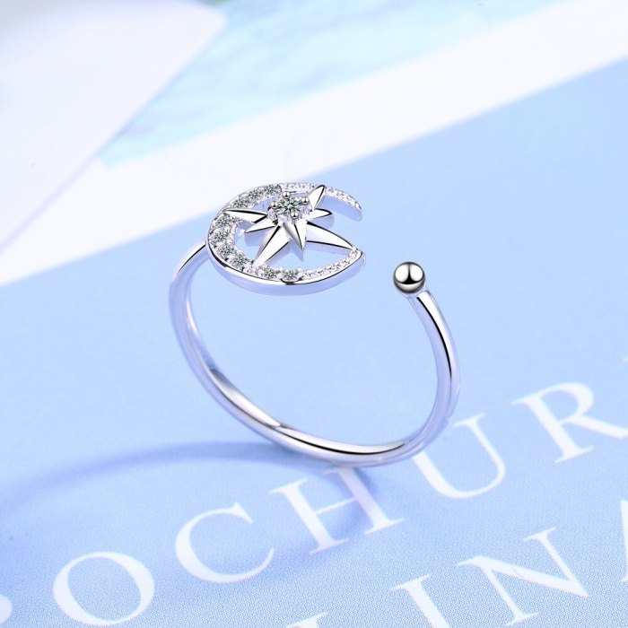 Ring Women's Japanese-Style Simple Diamond Set Moon And The Stars Open Ring Ring Fashion Single Ring Xzr305