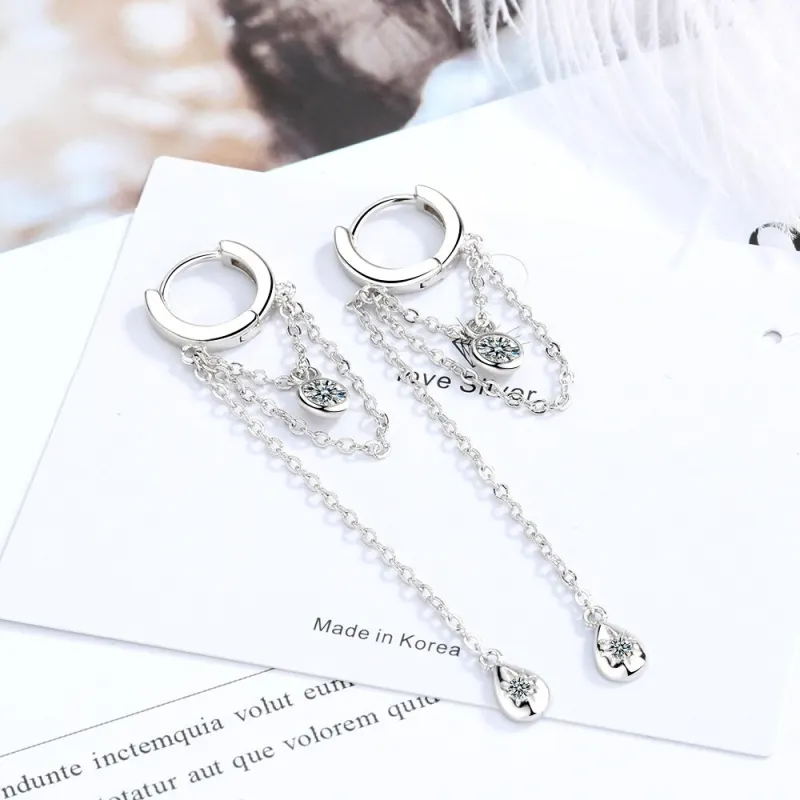 Circle Ear Clip Ear Chain Long Temperament Day South Korea Cool Simple And Versatile Trendy Zircon Diamond Ear Pendant Xzr523