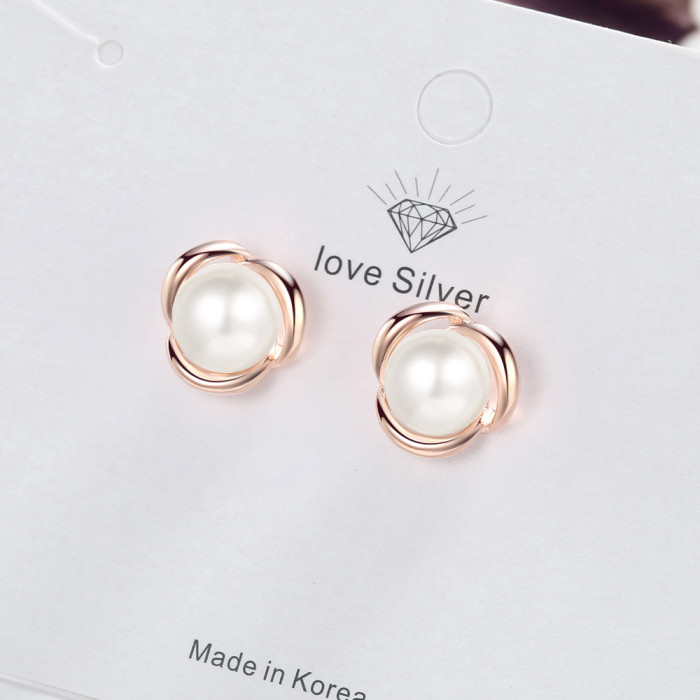 Non-Mainstream All-match Pearl Ear Stud Simple Normcore Style Rose Gold Earrings Korean Women ED873
