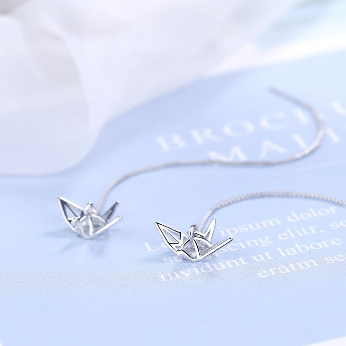 Three-dimensional Paper Crane Tassels Hanging Earrings Long New Style Cool Girl's Temperament All-match Normcore Style Xzr536