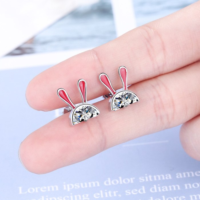 Ear Stud Women's Korean-Style Sweet Little Bunny Ear Stud Elegant Curved Moon Earringss Ed878