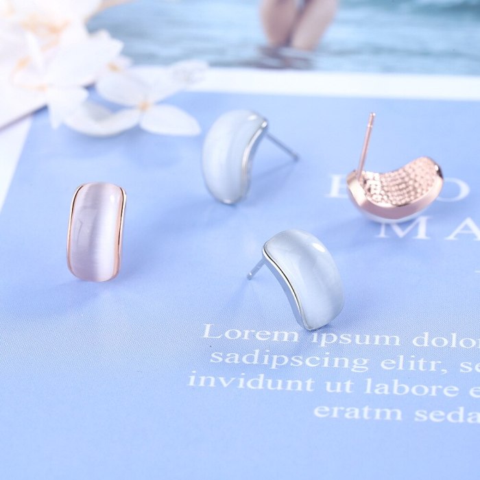 South Korea Dongdaemun Simple Semicircular Curved Ear Stud Female French Normcore Style Simple Opal Earrings Ed881