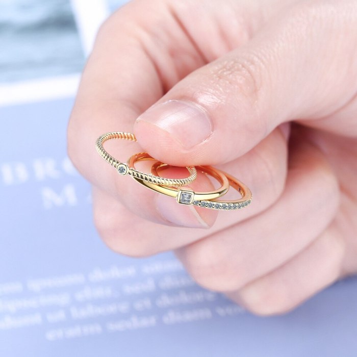 Normcore Style Three-Piece Index Finger Ring Female Ins Tide Net Red Diamond Set Fashion Cool Simple Little Finger Ring JZ325