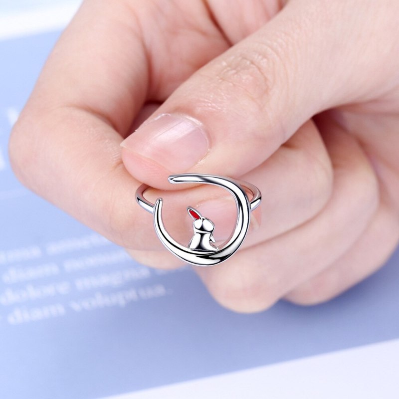 Ring Korean Style Wind Sen Curved Moon Ring Elegant Cute Rabbit Open Index Finger Ring JZ328