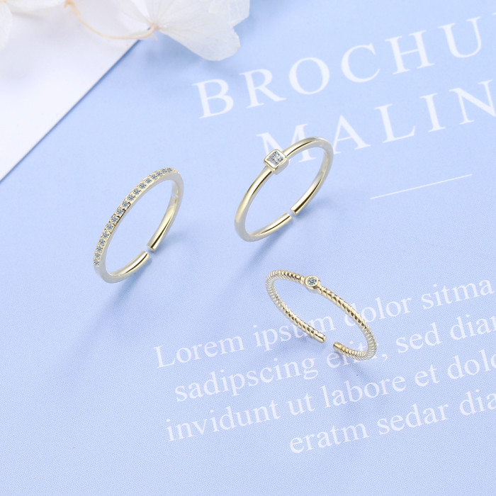Normcore Style Three-Piece Index Finger Ring Female Ins Tide Net Red Diamond Set Fashion Cool Simple Little Finger Ring JZ325